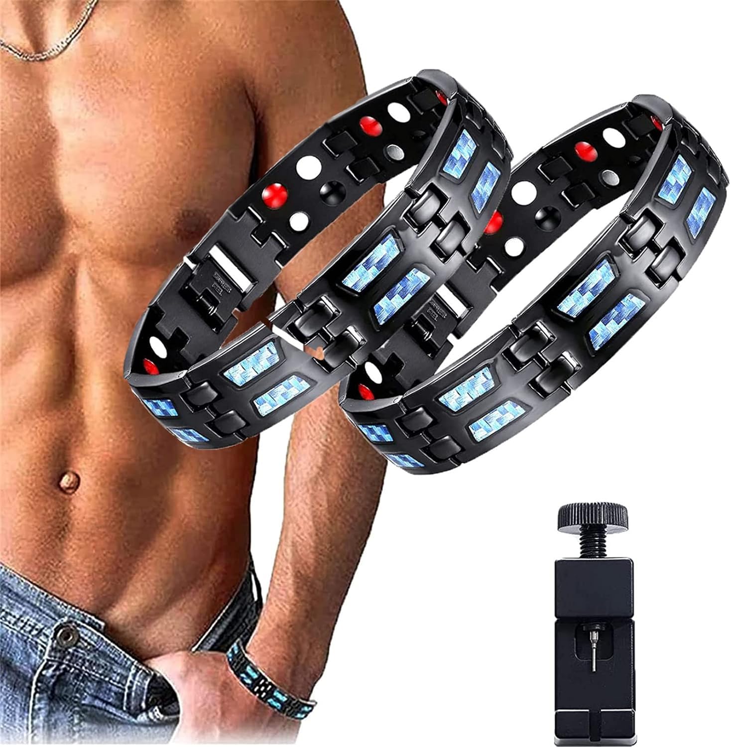 Pulsera de carbono y titanio azul